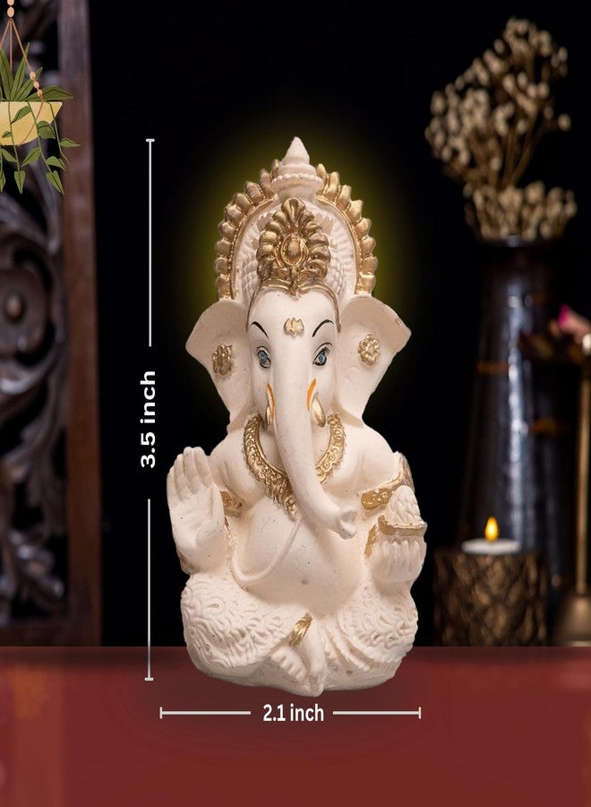 Dev Aastha Lord Ganesha Idol for Car Dashboard, Home Decor & Pooja | Resin Gold Plated Ganpati Murti | 3.5 Inch Ganesh Statue for Gift, Diwali, Housewarming, Baby Shower, Mandir Decor, Peach Ivory,P-1 - Image 4